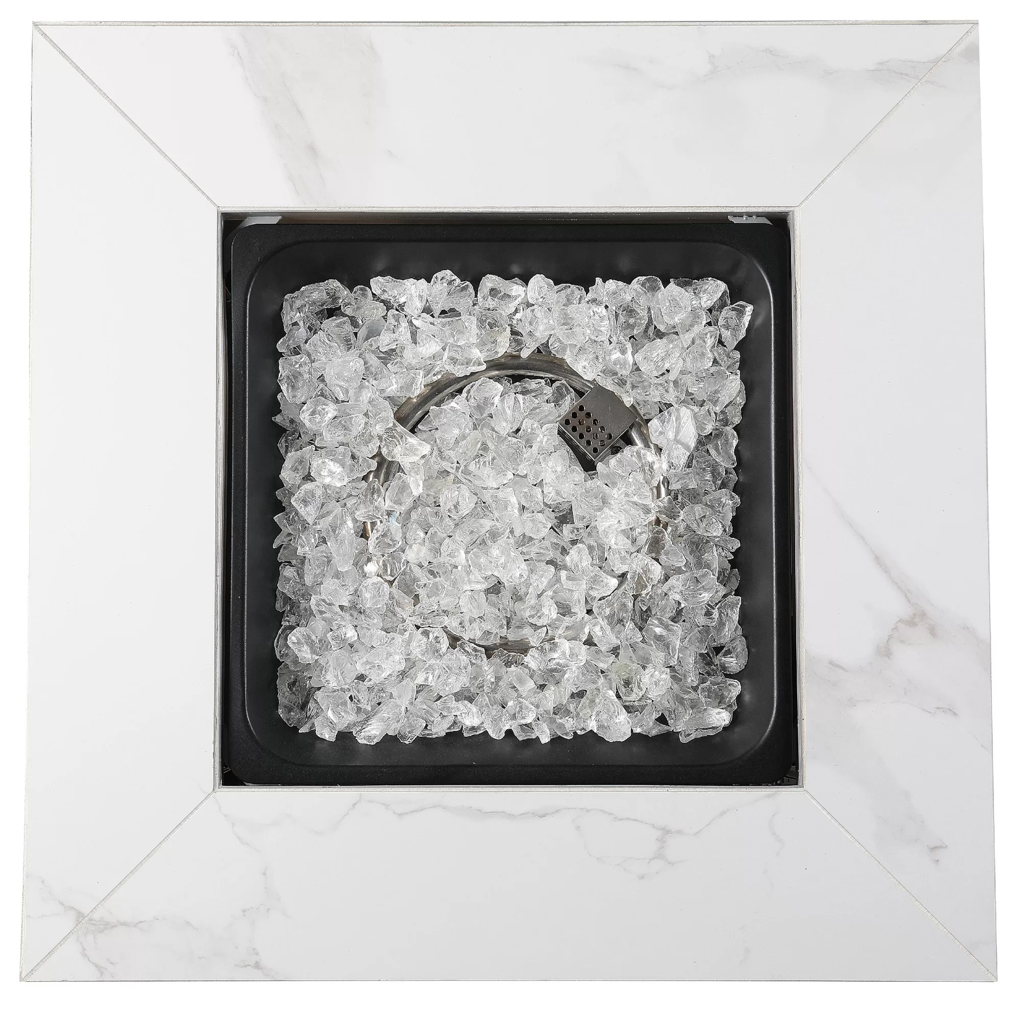 Endless Summer Outdoor Fire Pit Table with Faux Marble Finish, White Glass