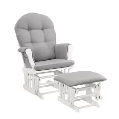 Angel Line Windsor Glider and Ottoman, White Finish with Gray Cushions
