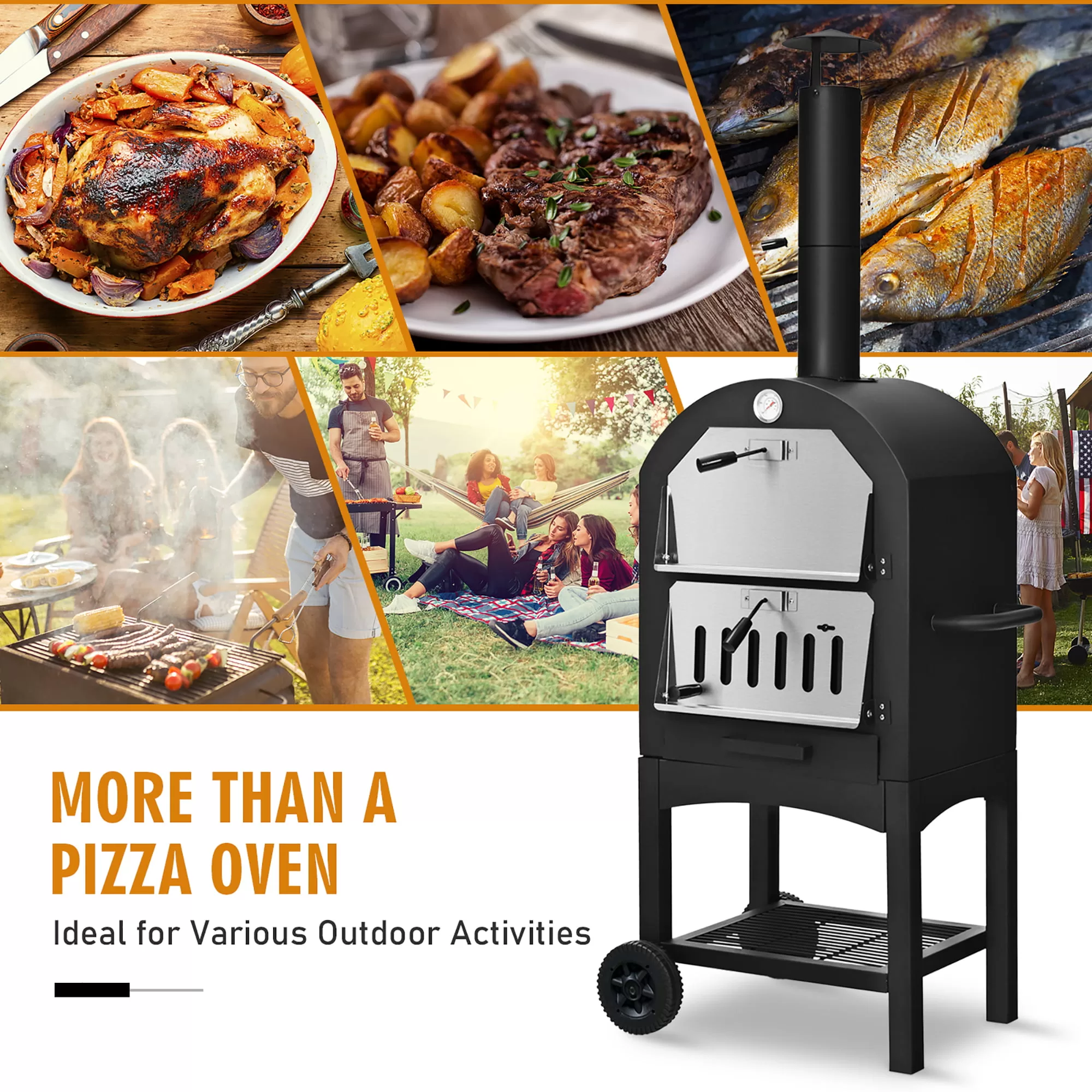 Costway Outdoor Pizza Oven Wood Fire Pizza Maker Grill w/ Pizza Stone & Waterproof Cover