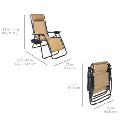 Best Choice Products Set of 2 Zero Gravity Lounge Chair Recliners for Patio, Pool w/ Cup Holder Tray - Beige