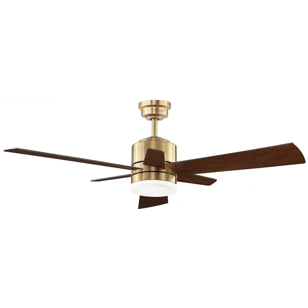 Home Decorators Collection 56024 Hexton 52 in. Indoor Integrated LED Brushed Gold Ceiling Fan with Light Kit, Remote Control and 6 Reversible Blades