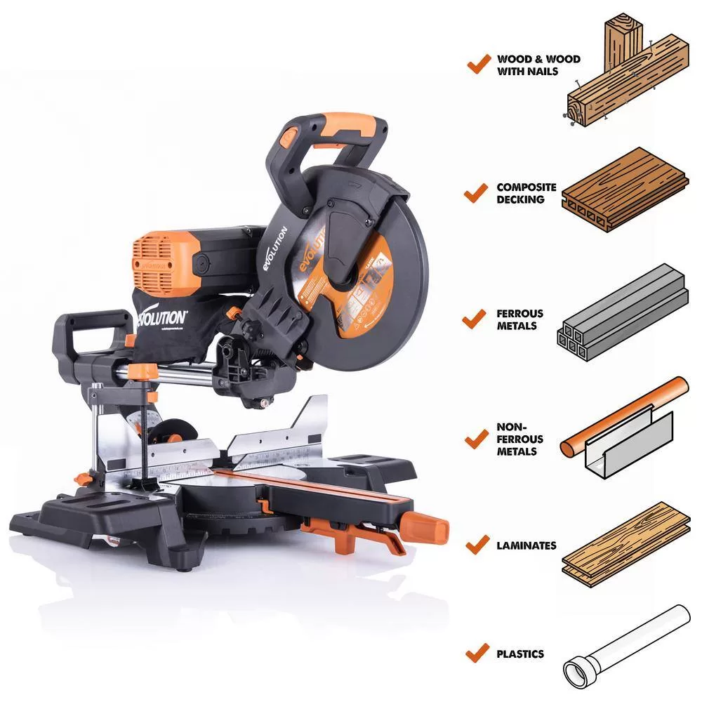 Evolution Power Tools R255SMSDB+ 15 Amp 10 in. Dual Bevel Sliding Miter Saw