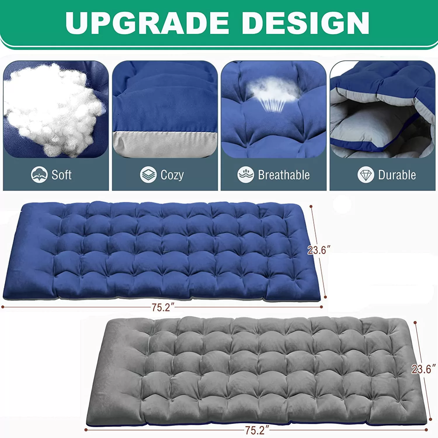 Slsy Folding Bed Cot with 3.3 Inch Mattress & Pillow, 4-Reclining Position Lounge Chair, 75.2"* 26.8" Sleeping Cot Guest Bed, Folding Camping Cots