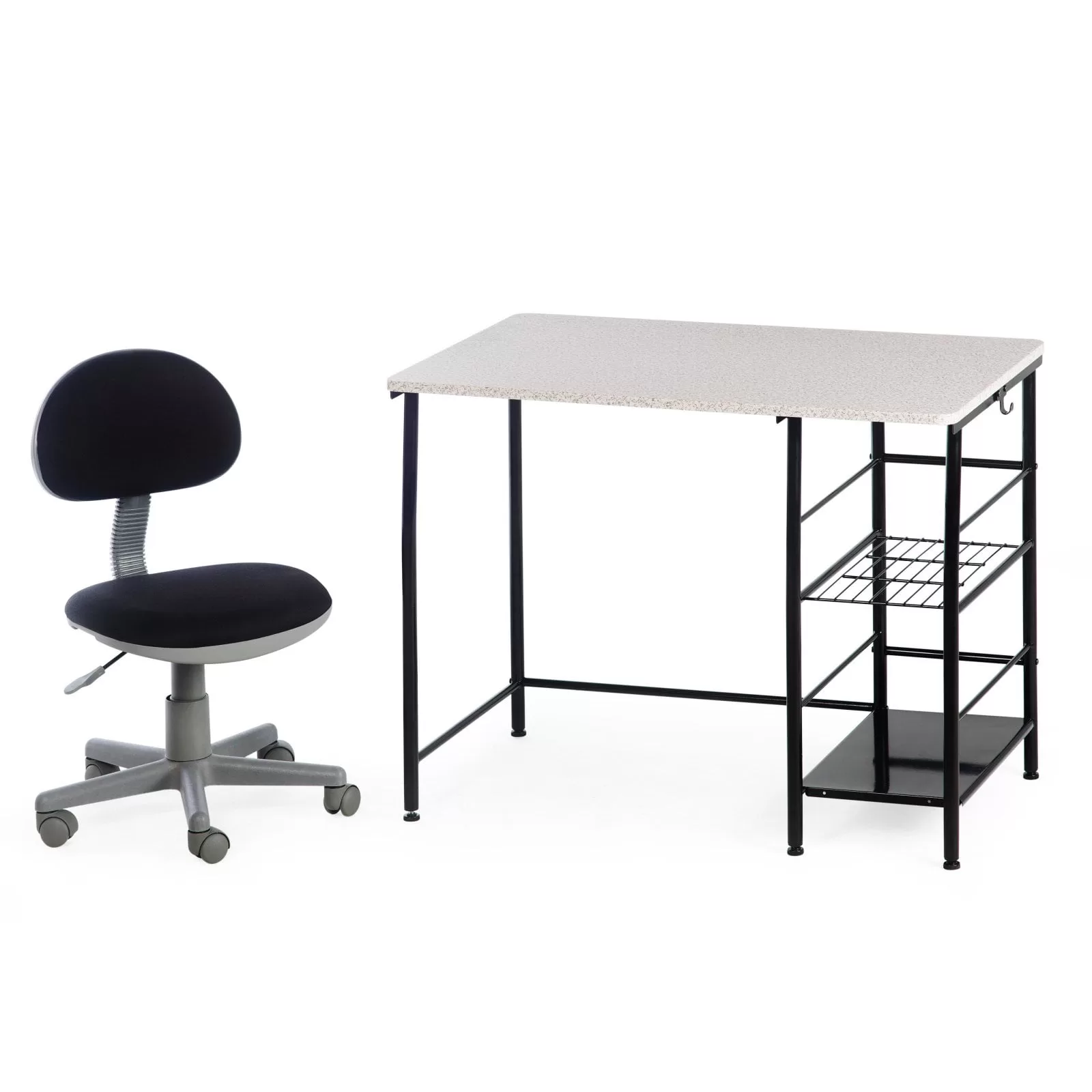 Calico Designs Study Zone II Writing Desk (39.5" W x 23.75" D top) and Task Chair Set in Black and Spatter Gray