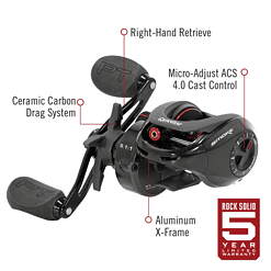 Quantum Smoke Baitcast Fishing Reel, Size 100 Reel, Right-Hand Retrieve, Large EVA Handle Knobs and Continuous Anti-Reverse Clutch, 10+1 Bearings, 5.1:1 Gear Ratio, Black