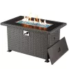 44 in Propane Fire Pit Table,Rattan Fire Pit Table with Lid, Waterproof Cover, 50,000 BTU Gas Firepits for Outside Output