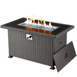 44 in Propane Fire Pit Table,Rattan Fire Pit Table with Lid, Waterproof Cover, 50,000 BTU Gas Firepits for Outside Output