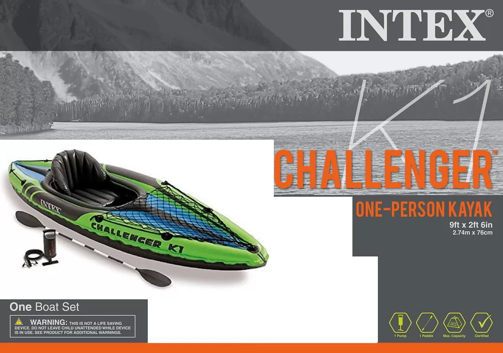 Intex Challenger K1 Inflatable Kayak Set with Paddles and Pump