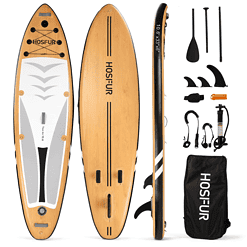 HOSFUR Inflatable 10'6×33"×6" Ultra-Light (18.8lbs) SUP with Stand Up Paddle Board, Adj Paddle, Pump, ISUP Travel Backpack, Leash Waterproof Bag