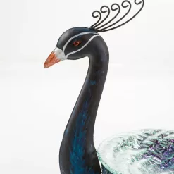 Wind & Weather Vibrant Metal Peacock Birdbath with Glass Bowl