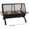 Sunnydaze Outdoor Camping or Backyard Rectangular Northland Fire Pit with Cooking Grill Grate, Spark Screen, Log Poker, and Fire Pit Cover - 36"