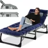 Slsy Folding Sleeping Cots Bed with 2 Sided Mattress & Pillow, Folding Camping Cot, Adjustable 4-Position Folding Lounge Chair