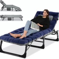 Slsy Folding Sleeping Cots Bed with 2 Sided Mattress & Pillow, Folding Camping Cot, Adjustable 4-Position Folding Lounge Chair