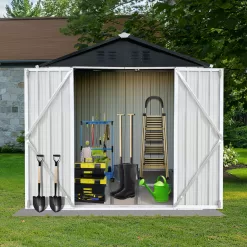6' x 4' Outdoor Metal Storage Shed, Galvanized Steel Garden Shed with Lockable Doors, Outdoor Storage Shed