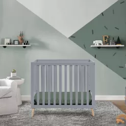 Delta Children Essex Convertible Mini Baby Crib with Mattress, Grey/Natural