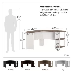 Ameriwood Home Dominic L Desk with Bookshelves, White