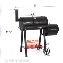 MF Studio 28'' BBQ Charcoal Grill with Offset Smoker for Backyard and Camping