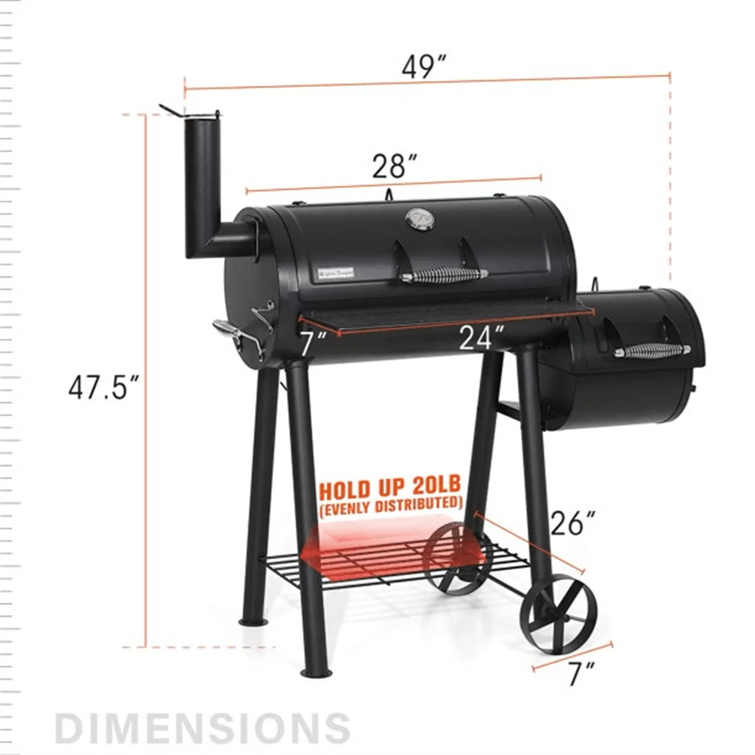 MF Studio 28'' BBQ Charcoal Grill with Offset Smoker for Backyard and Camping