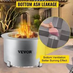 VEVOR Smokeless Fire Pit, Large 22 inch Diameter Wood Burning Fire Pit, Portable Smokeless Fire Bowl for Picnic Camping Backyard Silver