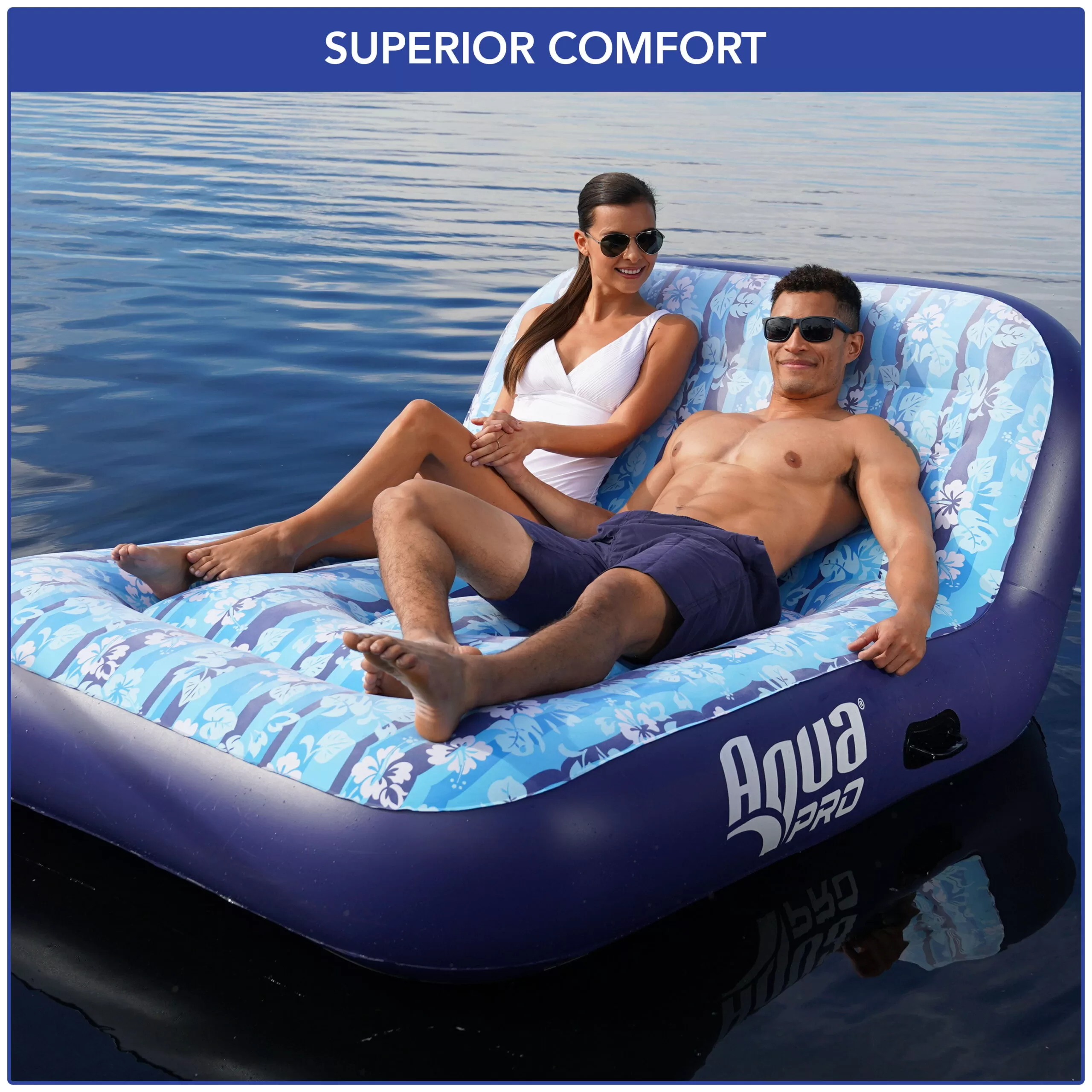 Aqua Leisure Adult Unisex Ultra-Cushioned Comfort Blue Pool Lounge Float for Two