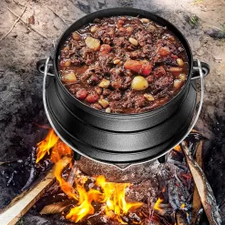 Bruntmor | Cast Iron Pre-Seasoned Potjie African Pot With Lid 10 Quarts Size