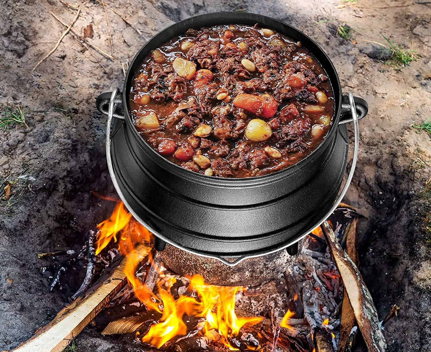 Bruntmor | Cast Iron Pre-Seasoned Potjie African Pot With Lid 10 Quarts Size