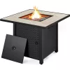 SMILE MART 30" Propane Gas Fire Pit Table with Ceramic Tabletop Rattan Pattern Steel Base for Garden/Patio/Courtyard, Black