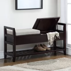 Roundhill Furniture Vannes Storage & Upholstered Bench, Espresso