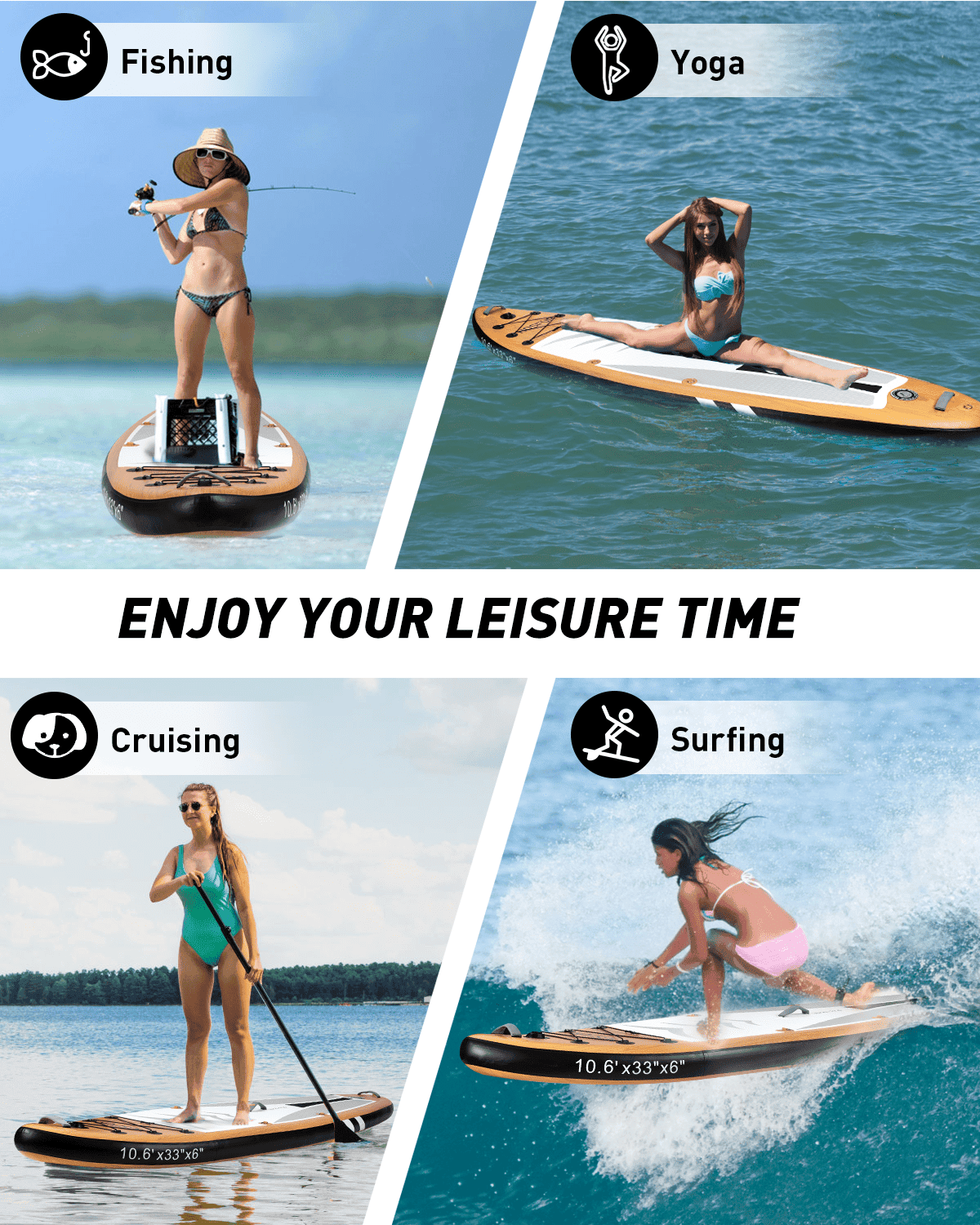 HOSFUR Inflatable 10'6×33"×6" Ultra-Light (18.8lbs) SUP with Stand Up Paddle Board, Adj Paddle, Pump, ISUP Travel Backpack, Leash Waterproof Bag