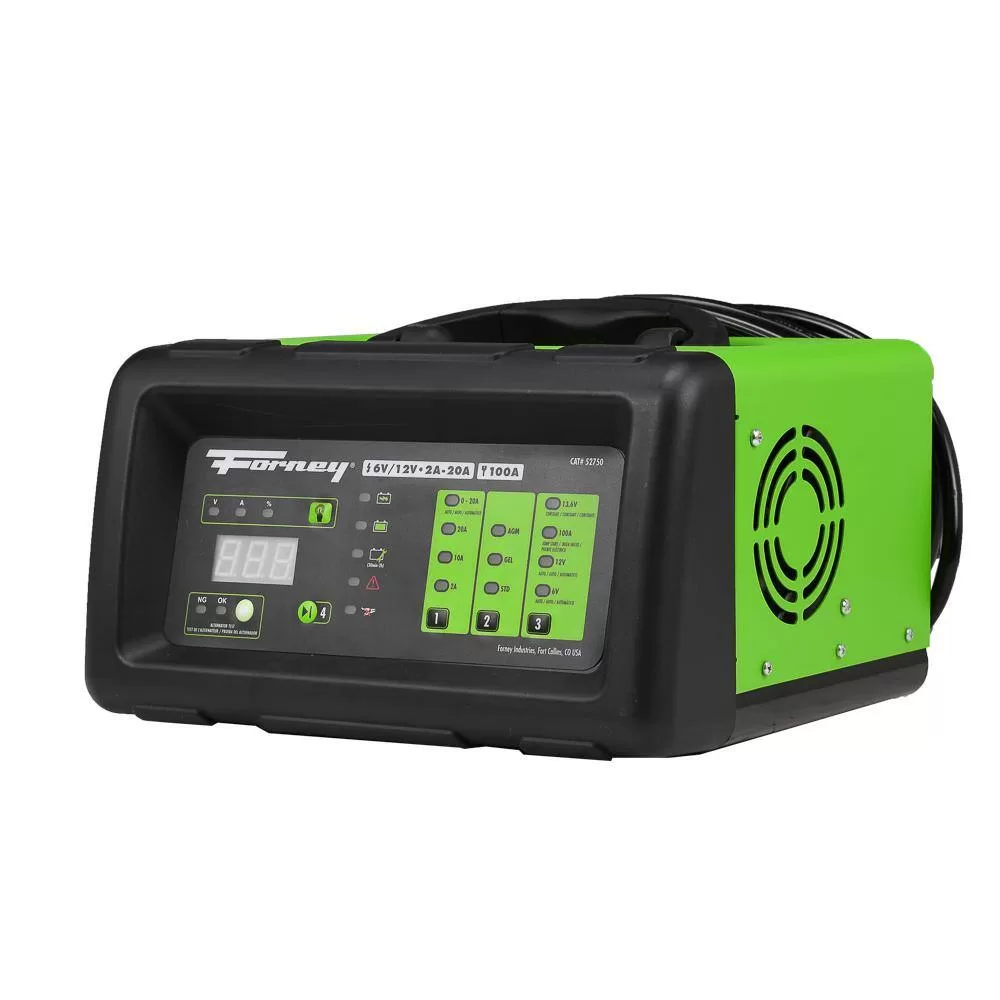 Forney 52750 6-Volts at 2 Amp, 10 Amp and 20 Amp and 12-Volts at 2 Amp, 10 Amp, 20 Amp and 100 Amp Start Battery Charger