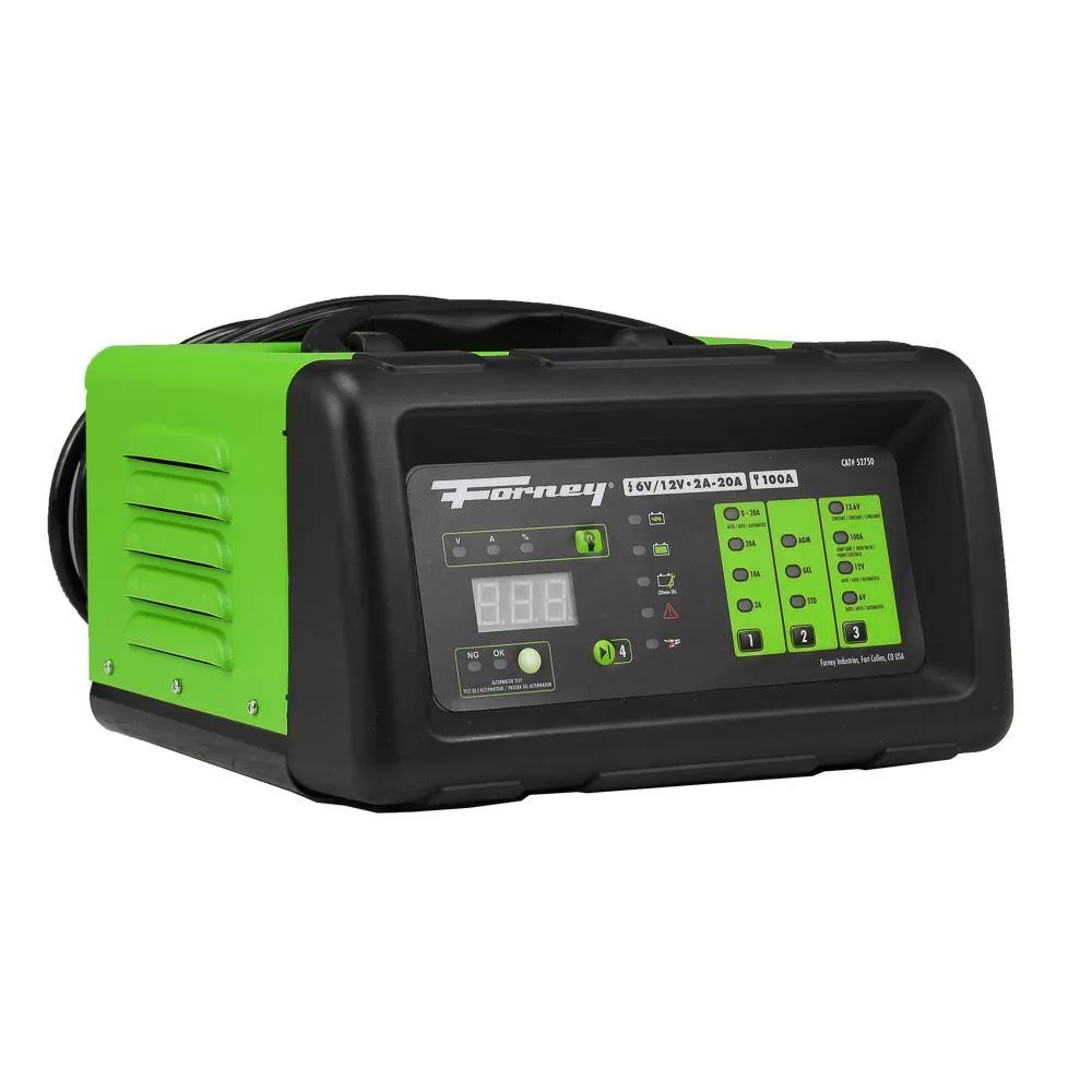 Forney 52750 6-Volts at 2 Amp, 10 Amp and 20 Amp and 12-Volts at 2 Amp, 10 Amp, 20 Amp and 100 Amp Start Battery Charger