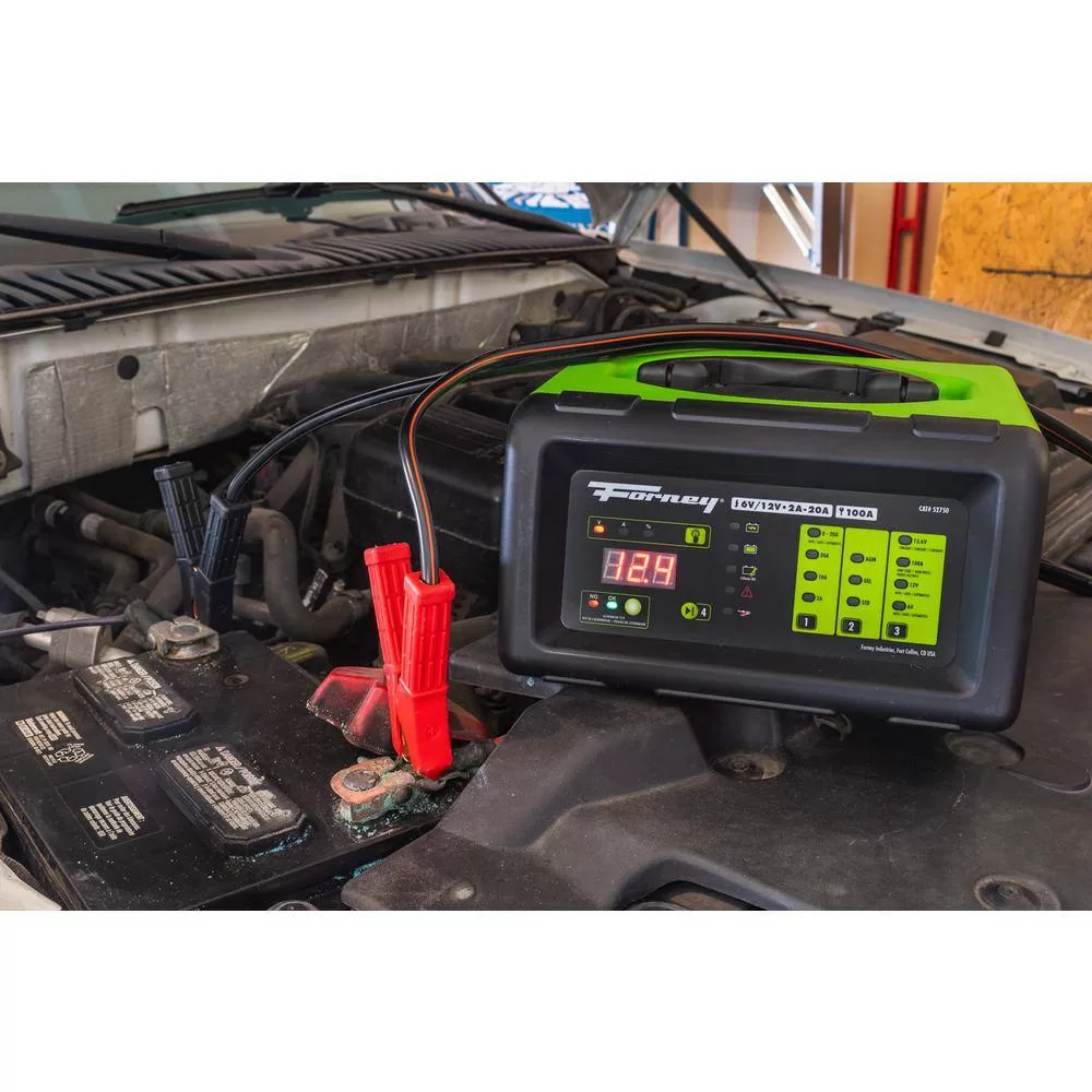 Forney 52750 6-Volts at 2 Amp, 10 Amp and 20 Amp and 12-Volts at 2 Amp, 10 Amp, 20 Amp and 100 Amp Start Battery Charger