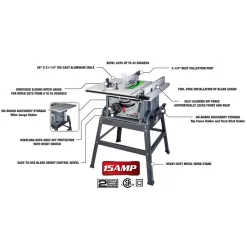 GENESIS GTS10SC 10 in. 15 Amp Table Saw with Metal Stand, Miter Gauge, Push Stick and Rip Fence