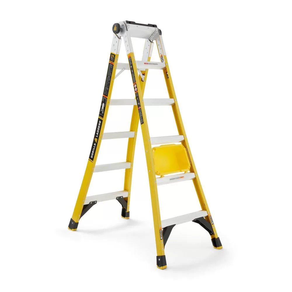 Gorilla Ladders FXT-15 15 Reach Twin Step Fiberglass Multi-Position Ladder, 375 lbs. Load Capacity Type IAA Duty Rating