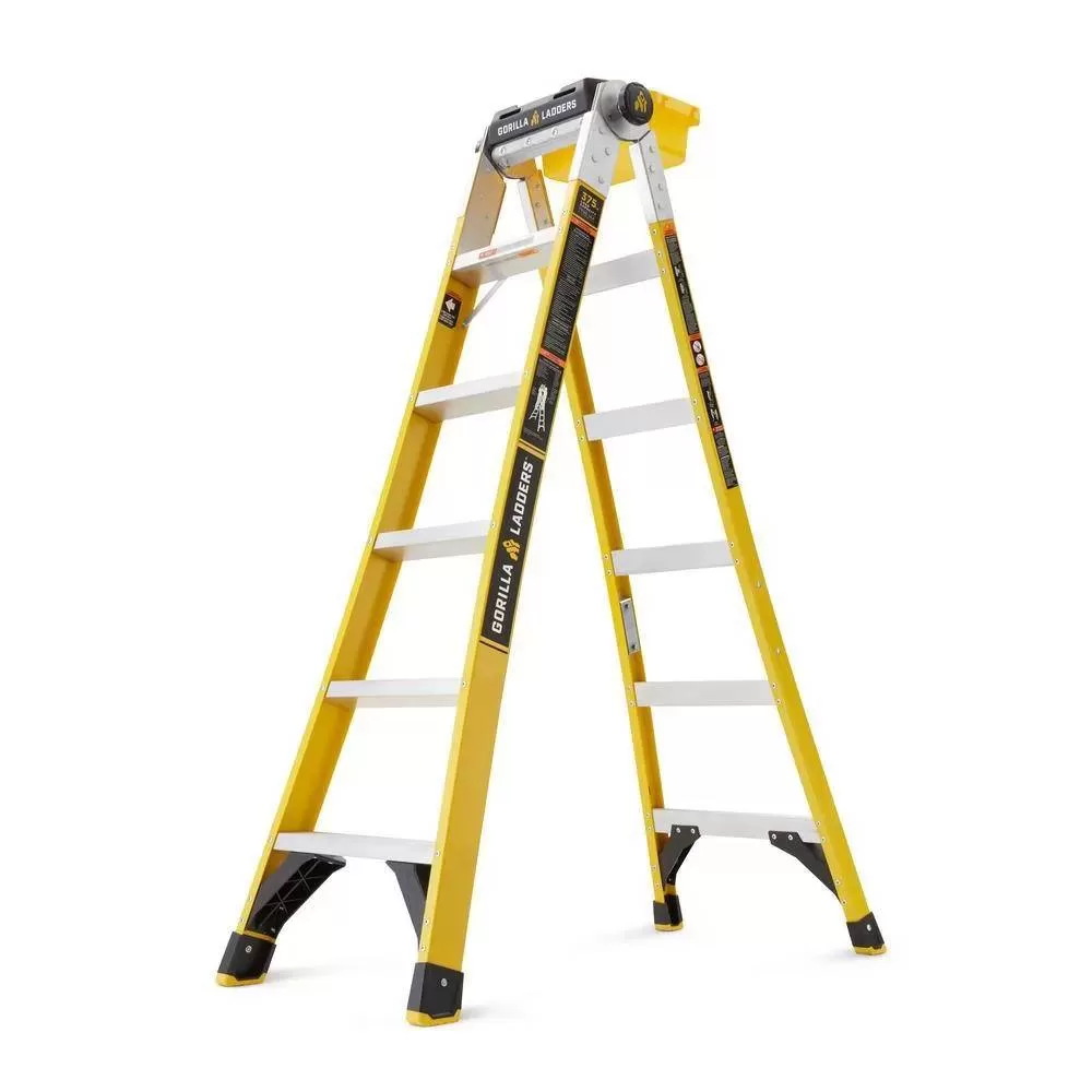 Gorilla Ladders FXT-15 15 Reach Twin Step Fiberglass Multi-Position Ladder, 375 lbs. Load Capacity Type IAA Duty Rating