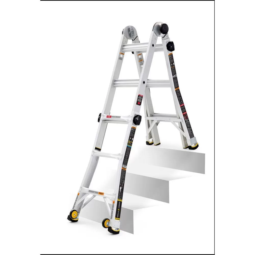 Gorilla Ladders GLMPX-14W-2 14 ft. Reach MPXW Aluminum Multi-Position Ladder with Wheels, 375 lbs. Load Capacity Type IAA Duty Rating
