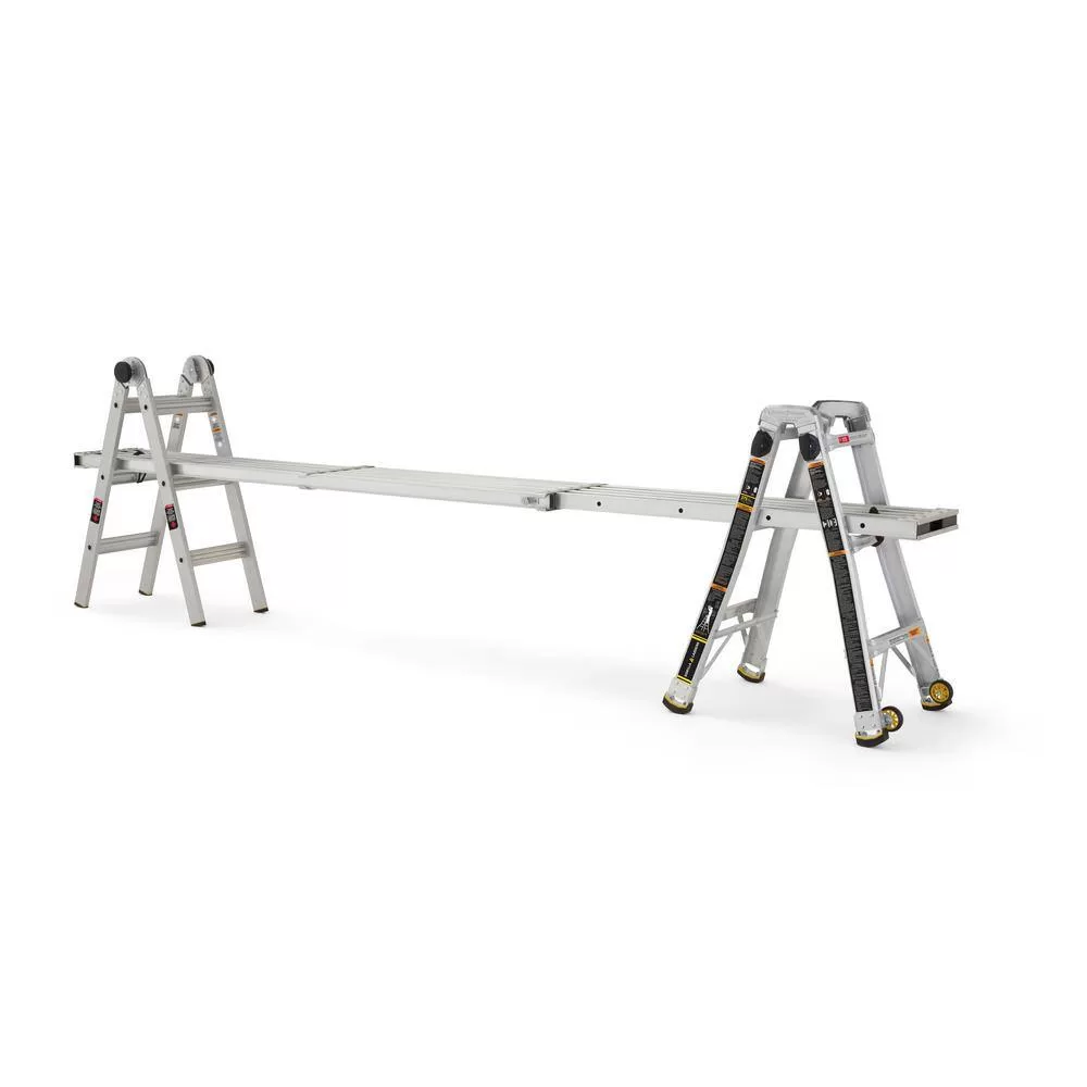 Gorilla Ladders GLMPX-14W-2 14 ft. Reach MPXW Aluminum Multi-Position Ladder with Wheels, 375 lbs. Load Capacity Type IAA Duty Rating