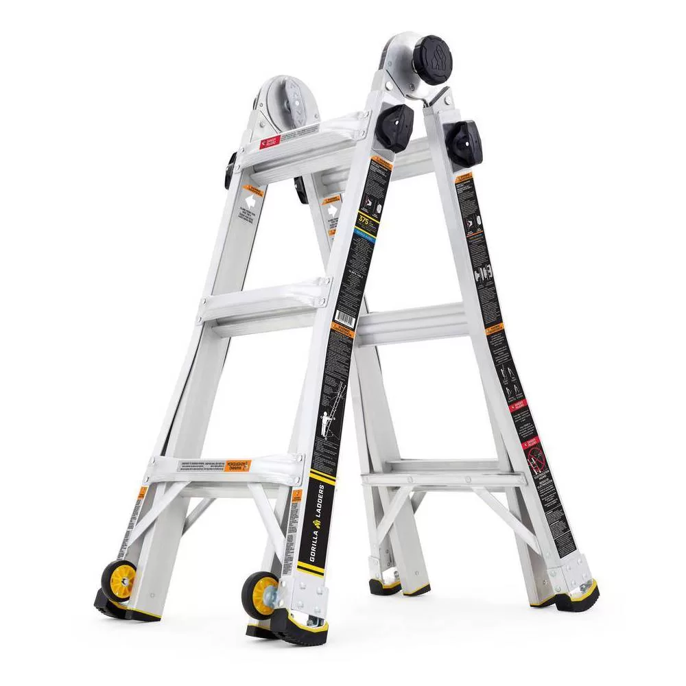 Gorilla Ladders GLMPX-14W-2 14 ft. Reach MPXW Aluminum Multi-Position Ladder with Wheels, 375 lbs. Load Capacity Type IAA Duty Rating