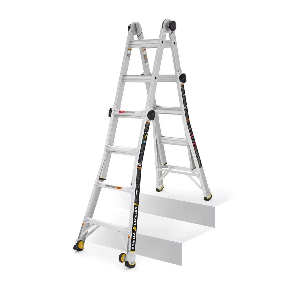 Gorilla Ladders GLMPX-18W-2 18 ft. Reach MPXW Aluminum Multi-Position Ladder with Wheels, 375 lb. Load Capacity Type IAA Duty Rating