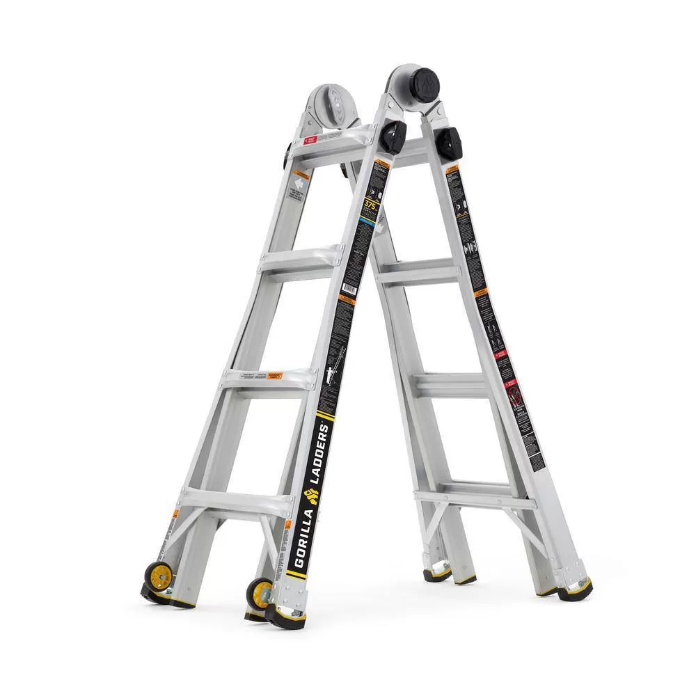 Gorilla Ladders GLMPX-18W-2 18 ft. Reach MPXW Aluminum Multi-Position Ladder with Wheels, 375 lb. Load Capacity Type IAA Duty Rating
