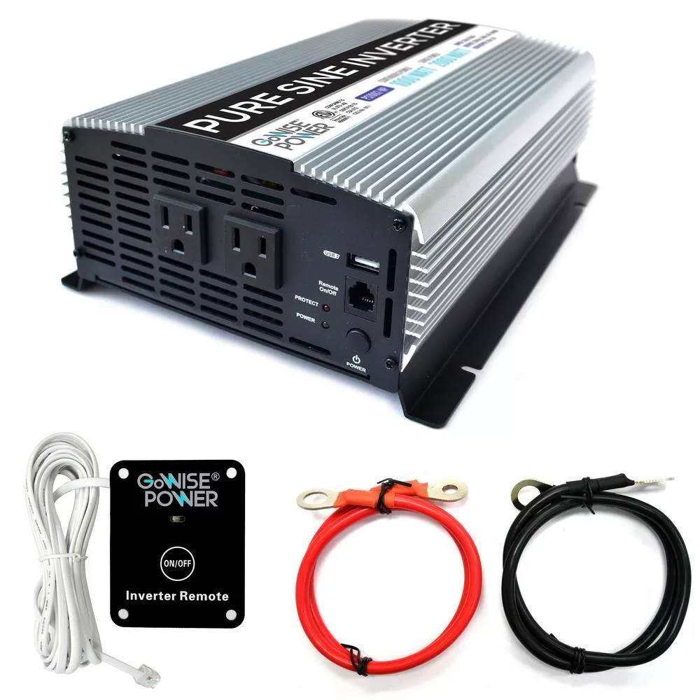 GoWISE USA PS1002 1,000-Watt Continuous/2,000-Watt Peak Pure Sine Wave Inverter