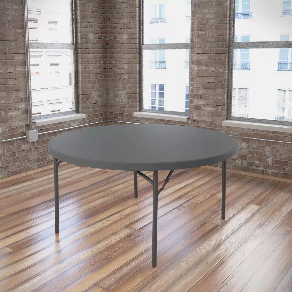 ZOWN 60537SGY1E Classic 71 in. Commercial Round Blow Mold Folding Table, Gray