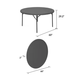 ZOWN 60537SGY1E Classic 71 in. Commercial Round Blow Mold Folding Table, Gray