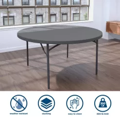 ZOWN 60537SGY1E Classic 71 in. Commercial Round Blow Mold Folding Table, Gray