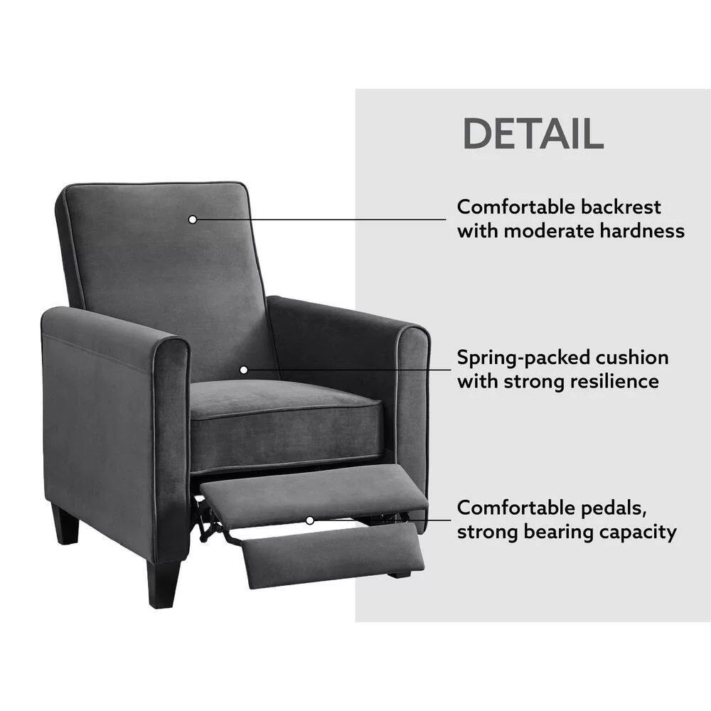 HOMESTOCK Gray Microfiber, Push Back Recliner Chairs, Breathable Linen Recliner with Adjustable Footrest, Small Recliners