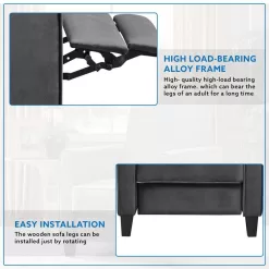 HOMESTOCK Gray Microfiber, Push Back Recliner Chairs, Breathable Linen Recliner with Adjustable Footrest, Small Recliners