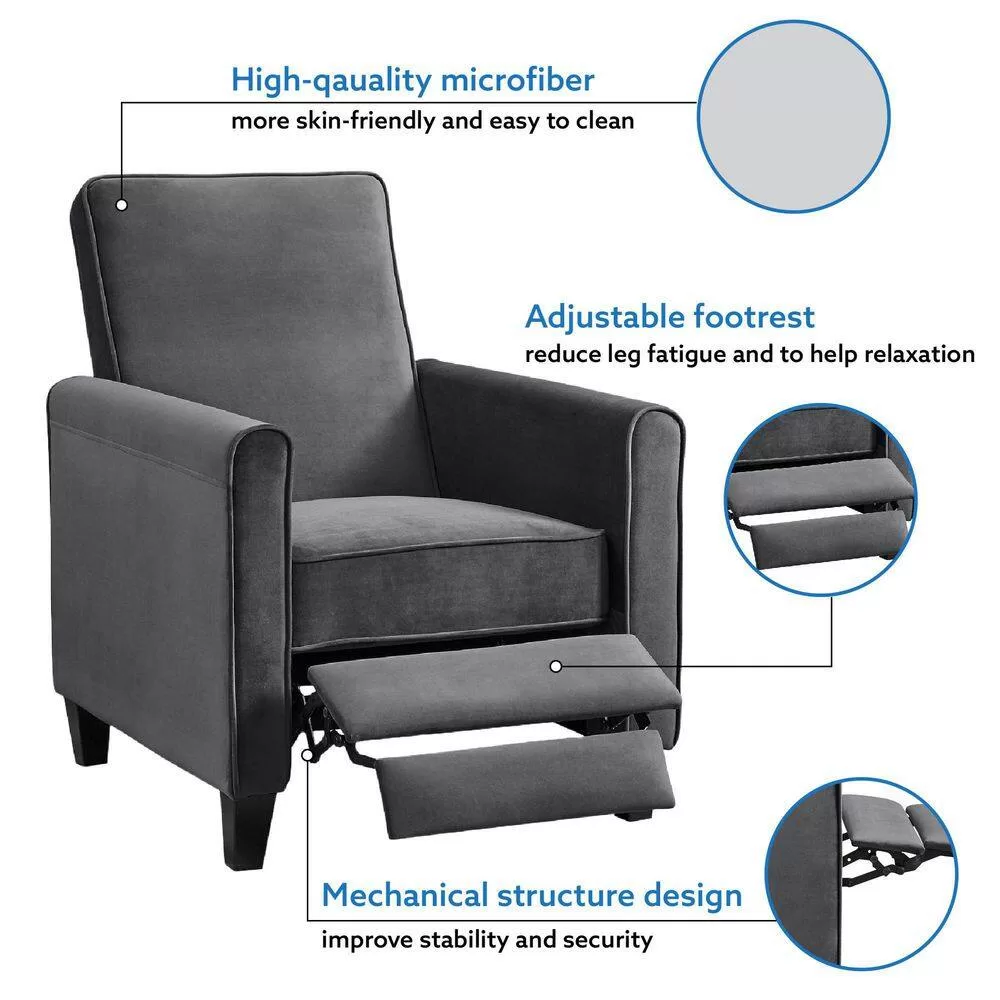HOMESTOCK Gray Microfiber, Push Back Recliner Chairs, Breathable Linen Recliner with Adjustable Footrest, Small Recliners