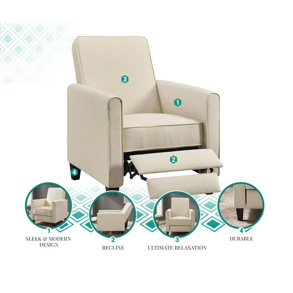 HOMESTOCK Gray Microfiber, Push Back Recliner Chairs, Breathable Linen Recliner with Adjustable Footrest, Small Recliners