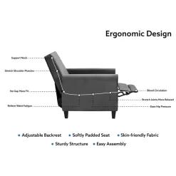 HOMESTOCK Gray Microfiber, Push Back Recliner Chairs, Breathable Linen Recliner with Adjustable Footrest, Small Recliners
