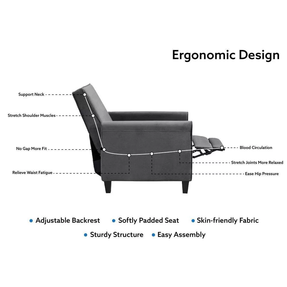 HOMESTOCK Gray Microfiber, Push Back Recliner Chairs, Breathable Linen Recliner with Adjustable Footrest, Small Recliners